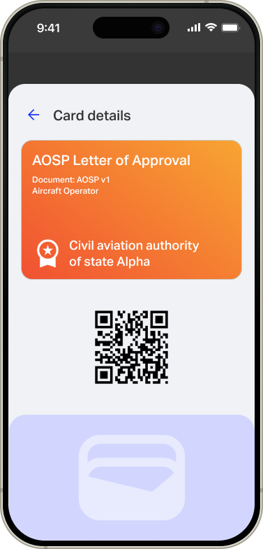 Example of a scannable AOSP Letter of approval in a digital wallet